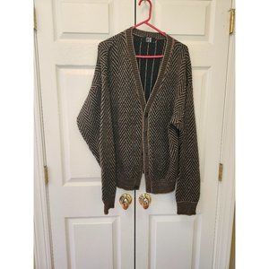 Vintage Men TSR USA Brown Chevron Cardigan Sweater Size L